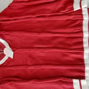 Red and White Long Sleeve V-Neck Sweater